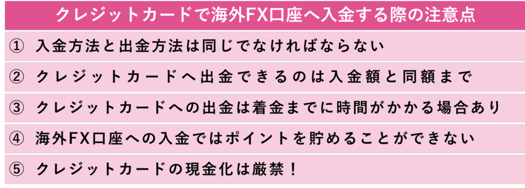 クレジットカードで海外FX口座へ入金する際の注意点