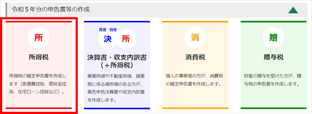 自身の所得に応じて適切な申告書を選択